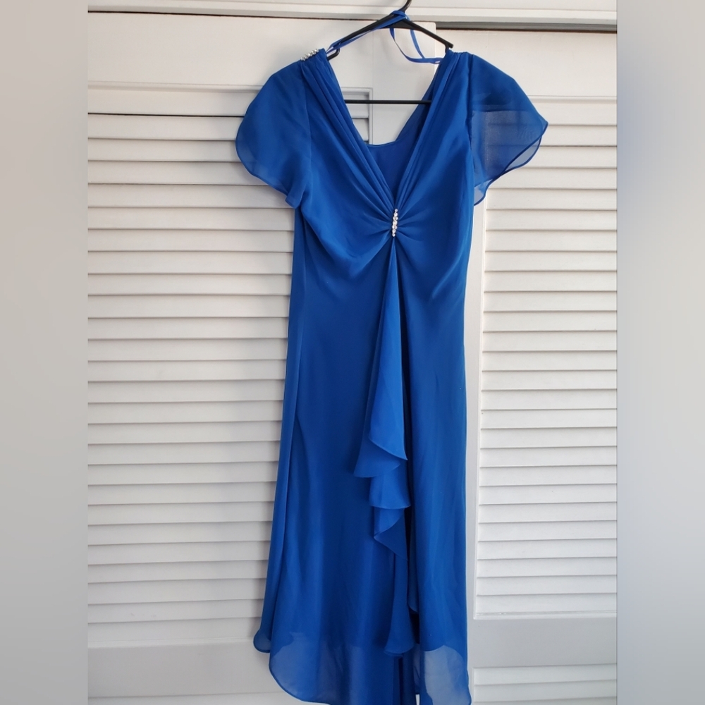 S.L. Fashions Blue Chiffon Dress with Jewel Accent size 8